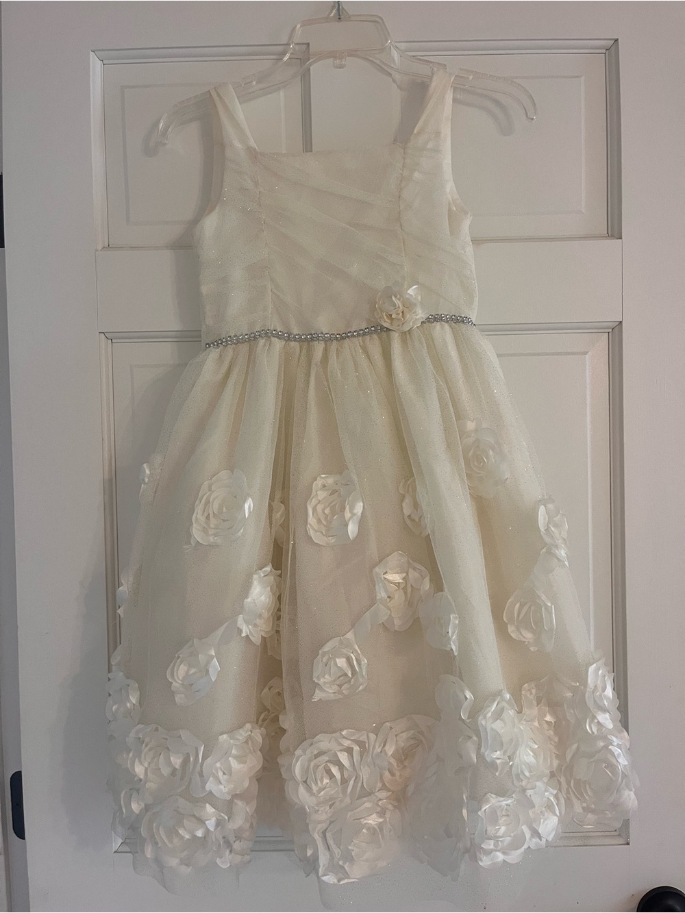 Nannette Ivory Floral Tulle Dress with Sparkle Waistband